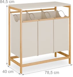 wasmand met 3 vakken - opklapbare plank - 84,5 x 78,5 x 40 cm - bamboe — thumbnail 2