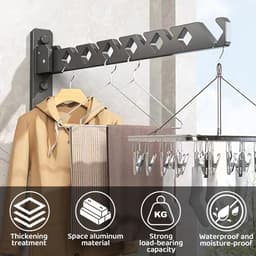 Opvouwbare wandgemonteerde kledinghanger - efficiënt en ruimtebesparend - 1 stuk - wit - aluminium — thumbnail 4
