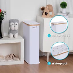 Wasmand 63 liter - Opvouwbare wasmand met deksel - Wit met bamboe handgrepen — thumbnail 5