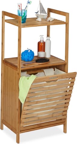 Praktisch badkamerrek met wasmand - 2in1 - bamboe - 100 x 45.5 x 33.5 cm — thumbnail 1