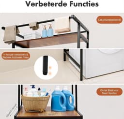 Wasmachine Rek - 3 Planken - Wasmachinehouder Voor de Badkamer - Badkamerplanken - Zwart - 69cm x 60cm x 177cm — thumbnail 4
