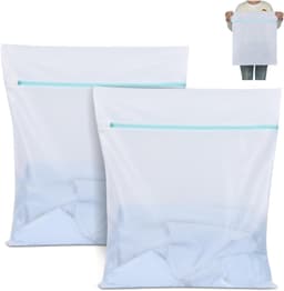 2 Stuks Vuilwaszakken 50 x 60 cm, Wasnet met Metaalrits, Grote Waszak voor Ondergoed, Blouses en Sokken (Wit) — thumbnail 1