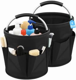 2-delig, inklapbaar, 17 liter, huishoudhulp met 6 vakken, van 600D Oxford, trapmand, trapmand voor tuin, outdoor en winkelen, draagbare opbergmand, zwart — thumbnail 1