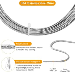 Kabel voor gordijnen, 5 meter roestvrij stalen draad, spantouw, waslijn van metaal, voor buiten, gordijn — thumbnail 4