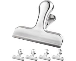 RVS Vershoudclips & Zakklemmen - Set van 5- Sterke Metalen Clips voor Voedsel, Foto's & Kantoor - Grote RVS Klemmen - Zilver- 55 mm