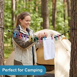 Waslijn voor camping, reiswaslijn, 1,8-3 m, klein wasrek, campingwaslijn met kleurrijke klemmen, waslijn reizen, wasrek camping — thumbnail 4