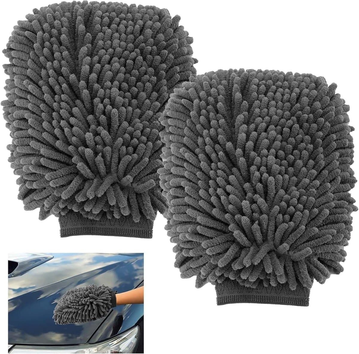 2 Stuks Autowashandschoen Voor Mercedes-Benz Sprinter Panel Van Compact (W907/W910) 2018-, Microvezel Autowashandschoen Anti-streep En Anti-kras Zacht Autoreinigingshandschoen Voor Lak Glas — afbeelding 1