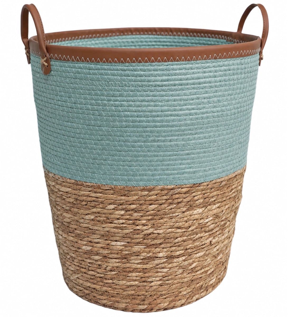 Lavandoux - Wasmand - Zeegras - Naturel en Blauw - S: Ø36 x H40 cm — afbeelding 1