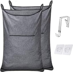 Wasmand, hangende wasmand met ophanghaken, ruimtebesparende badkamer boven de deur waszak (geliefd Heather Grey, 2 stuks) — thumbnail 1