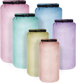 6 stuks waterdichte droogzakken, licht, luchtdicht, set van 20, 15, 10, 8, 5 en 3 l, met lange verstelbare schouderriem voor kajakken, Macaronkleur, 20 L, 15 L, 10 L, 8 L, 5 L, 3 L, / — thumbnail 1