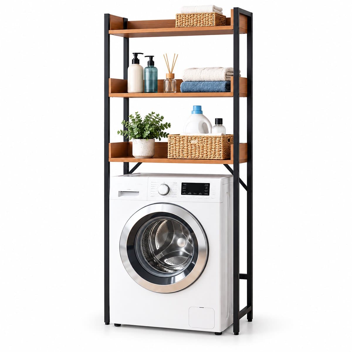 Wasmachine kast - 166x63x25 cm - natuur-zwart — afbeelding 1