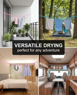 Waslijn, 2 stuks (2 kleuren), 5 m, nylon, antislip, met haken, stevige grip, glijdt niet, ideaal voor het drogen op de camping en op reis — thumbnail 3
