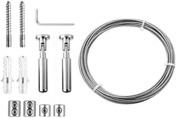 10 m wandhouderset, roestvrij staal, gordijndraad, spandraad, gordijntouwsysteem, spansysteem met accessoires voor waslijn, douchegordijn, fotodraad, balkon en outdoor — thumbnail 1