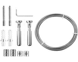 10 m wandhouderset, roestvrij staal, gordijndraad, spandraad, gordijntouwsysteem, spansysteem met accessoires voor waslijn, douchegordijn, fotodraad, balkon en outdoor