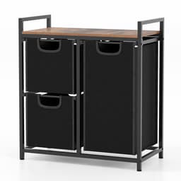 COSTWAY Wasmand met 3 vakken, wasmand met plank, 75 liter, wassorteerder met 3 afneembare zakken en metalen frame, uittrekbare wasmand voor waskeuken, badkamer, slaapzaal (3 vakken) — thumbnail 1