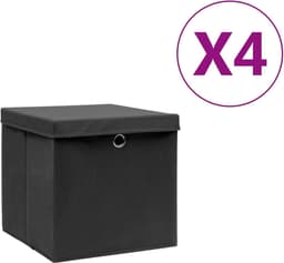 Set van 4 inklapbare mand met deksel, wasverzamelaar voor speelgoed, kleding, DVD, boeken, levensmiddelen, beddengoed en kunst, 28 x 28 x 28 cm, zwart — thumbnail 3