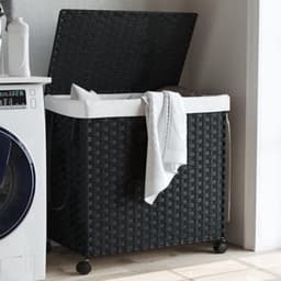 Wasmand – Wasbak – Wascontainer – Wasopslag – Waskorf – Handgevlochten Rotan Met Wielen — thumbnail 3
