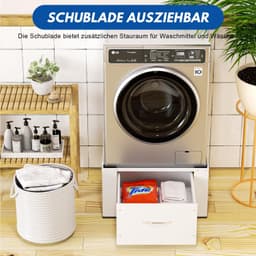 Wasmachine-onderstel met lade tot 150 kg, wasmachineverhoging met lade, wasmachineonderkast sokkel max. stalen voetstuk 62,5 x 54,5 x 32,5 cm, wit — thumbnail 4