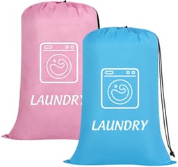 2 Pack grote reizen waszakken 24 x 36 inch, trekkoord, blauw + roze — thumbnail 1