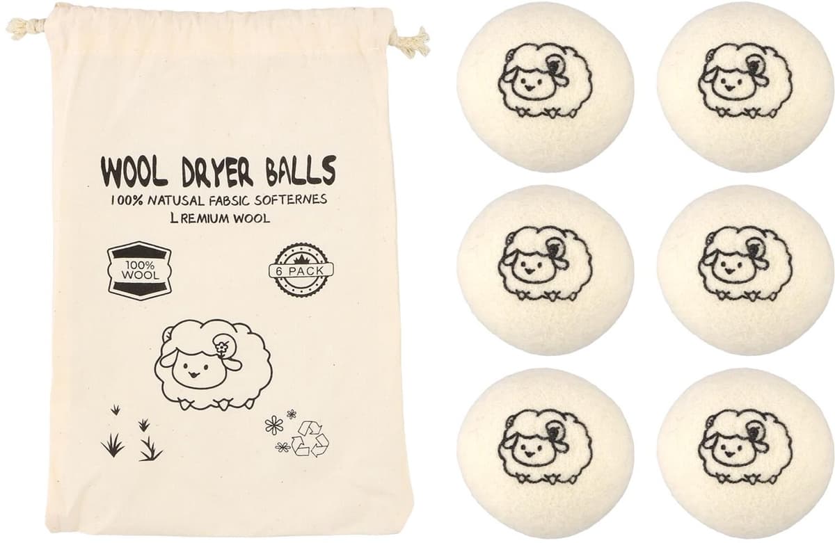 Set van 6 Herbruikbare Droogballen van Natuurlijke Wol — afbeelding 1
