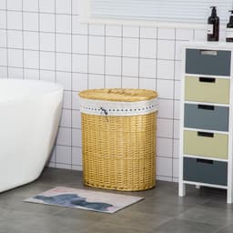 HOMCOM - Rieten Wasmand - met Deksel - Afneembare Waszak — thumbnail 2