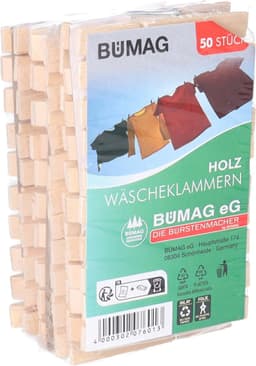Wasknijpers - 50x stuks - natuurlijke houtkleur - stevig ontwerp - 8 cm — thumbnail 2