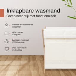 MiKas Wasmand - Wassorteerder met 2 vakken - Was mand met deksel - Uitneembare zakken - Beige — thumbnail 2