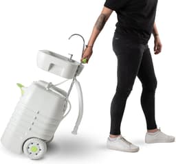 PSW-45 Quixie draagbare kampeerwasbak - Mobiele camping outdoor reis wastafel met 45 L mechanische voet waterpomp tank en zeepdispenser - Verstelbare spoelbak en trolley functie — thumbnail 3