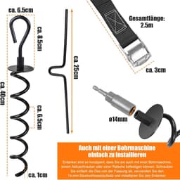 10 pieces ground anchor set, 4 trampoline ground anchors + 4 adjustable straps with buckles + drill adapter + twist - ShopVlot — thumbnail 5