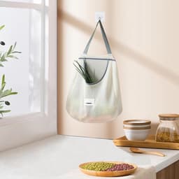 Herbruikbare Mesh Productenzakken - Netzakken Groenten Fruit - Keuken Organiseren - Ademend Materiaal - 45x10x40 cm - Grijs — thumbnail 2