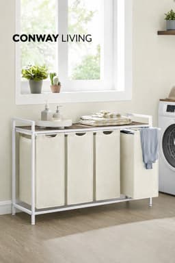 Conway Living® Wassorteerder - 4 vakken - 160L - Metaal - Wit -Wasmanden - Wassorteerder 4 vaken - 116 x 33 x 72 cm — thumbnail 5