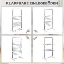 OKWISH Droogtoren In Hoogte Verstelbaar En Inklapbaar 2 Niveaus 136,5 Cm Kunststof En Roestvrijstalen Buis Silver Voor Binnen En Buiten — thumbnail 4