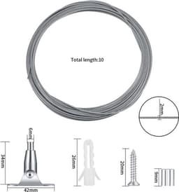 Staalkabel 10 meter - Verstelbaar 2 mm - Spanslot - Montageklem - Beweegbare ijzeren klinknagels - Roestvrij staal - Kabelset — thumbnail 2