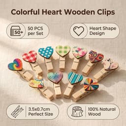 SnelShoppen - Mini-wasknijpers Houten Clips 50 Stuks Kleurrijk Hartvorm Decoratie Handwerk Doe-Het-Zelf Feest Bruiloft Foto's — thumbnail 4