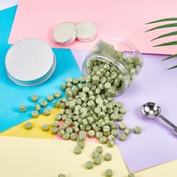 Pakket van 300 wasbolletjes voor het maken van waxzegels met 4 theelichten en 2 smeltlepels (groen) — thumbnail 4