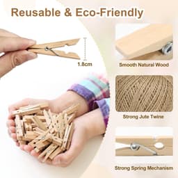 SnelShoppen - 150 Mini Houten Knijpers 3,5 cm met 10 m Jute Koord - Kleine Wasknijpers voor Foto's, Ansichtkaarten, Doe-Het-Zelf Decoratie voor Feeste — thumbnail 5