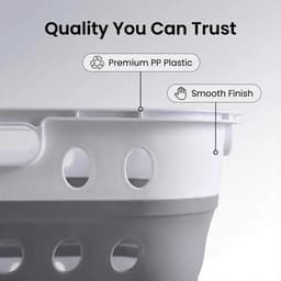 Stervia Verhoogde Wasmand - Wasmand Met Standaard - Opvouwbare Wasmand - 43 Liter - Geventileerd - Grijs/Wit - 60 x 40 x 65 cm — thumbnail 2