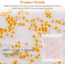 Gel Regenerable Desiccant,50 g x 8 stuks Silica Beads Orange,Silica Gel Beads,Silica Gel Dehumidifier,voor kledingkast Auto-ontvochtiger — thumbnail 3