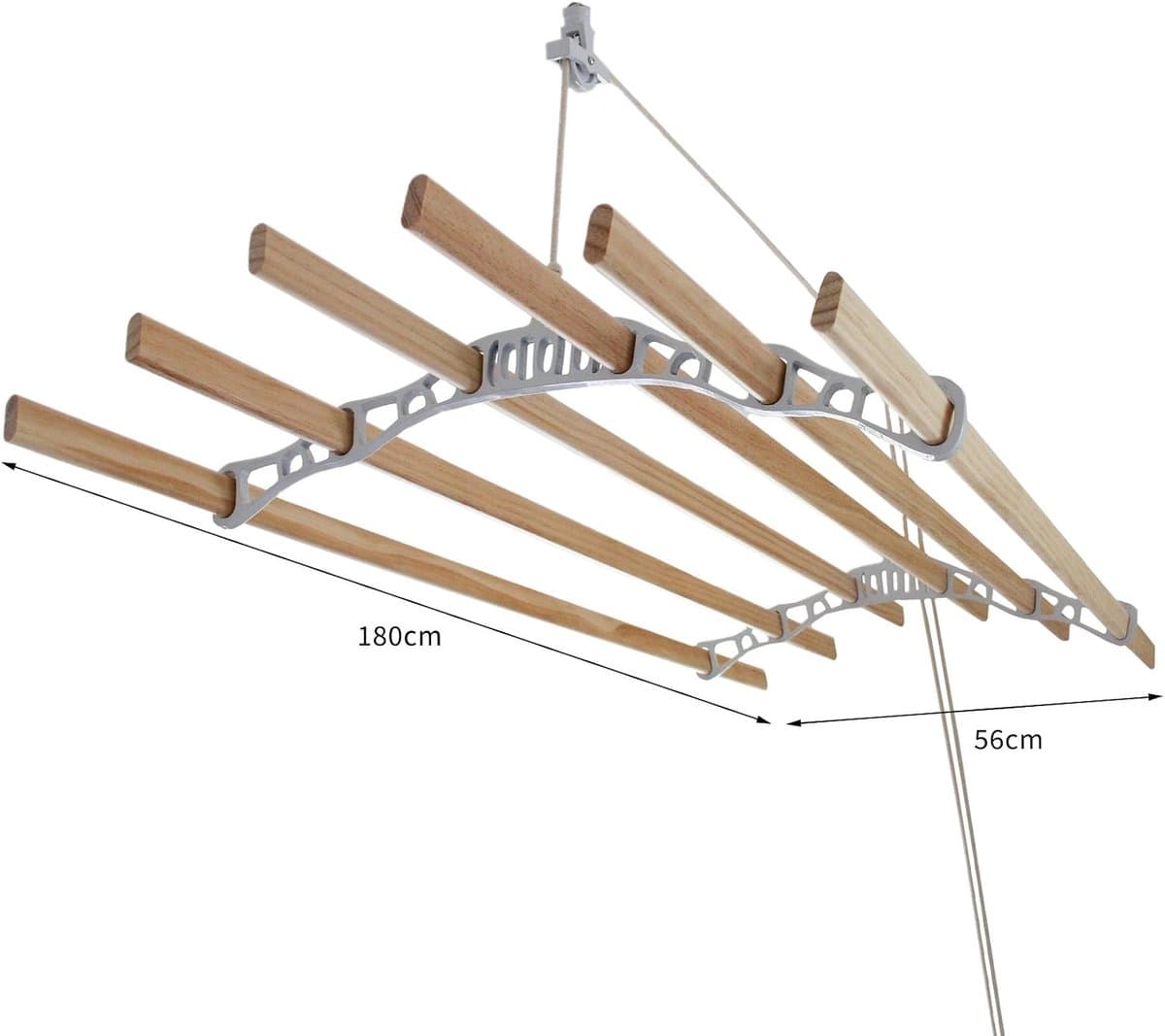 plafond ophangbaar Wit 180cm (L) x 56cm (W) x 14cm (H) katrol ruimtebesparend eenvoudig te bevestigen 6 duurzame houten latten — afbeelding 1