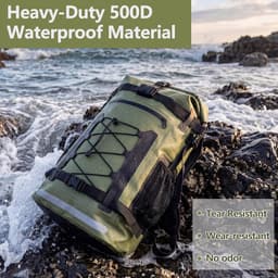 Dry Bag, legergroen, waterdichte tas, waterdichte tas met rolsluiting, voor outdooractiviteiten zoals reizen, wandelen, kajakken, kamperen en watersport, groen, 40L, opbergzak — thumbnail 2