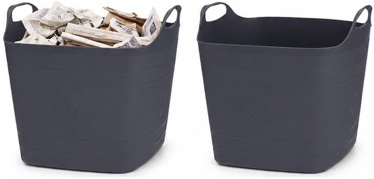 Excellent Houseware Flexibele emmer - 2x - zwart - 15 liter - kunststof - vierkant - 37 x 30 cm — afbeelding 1