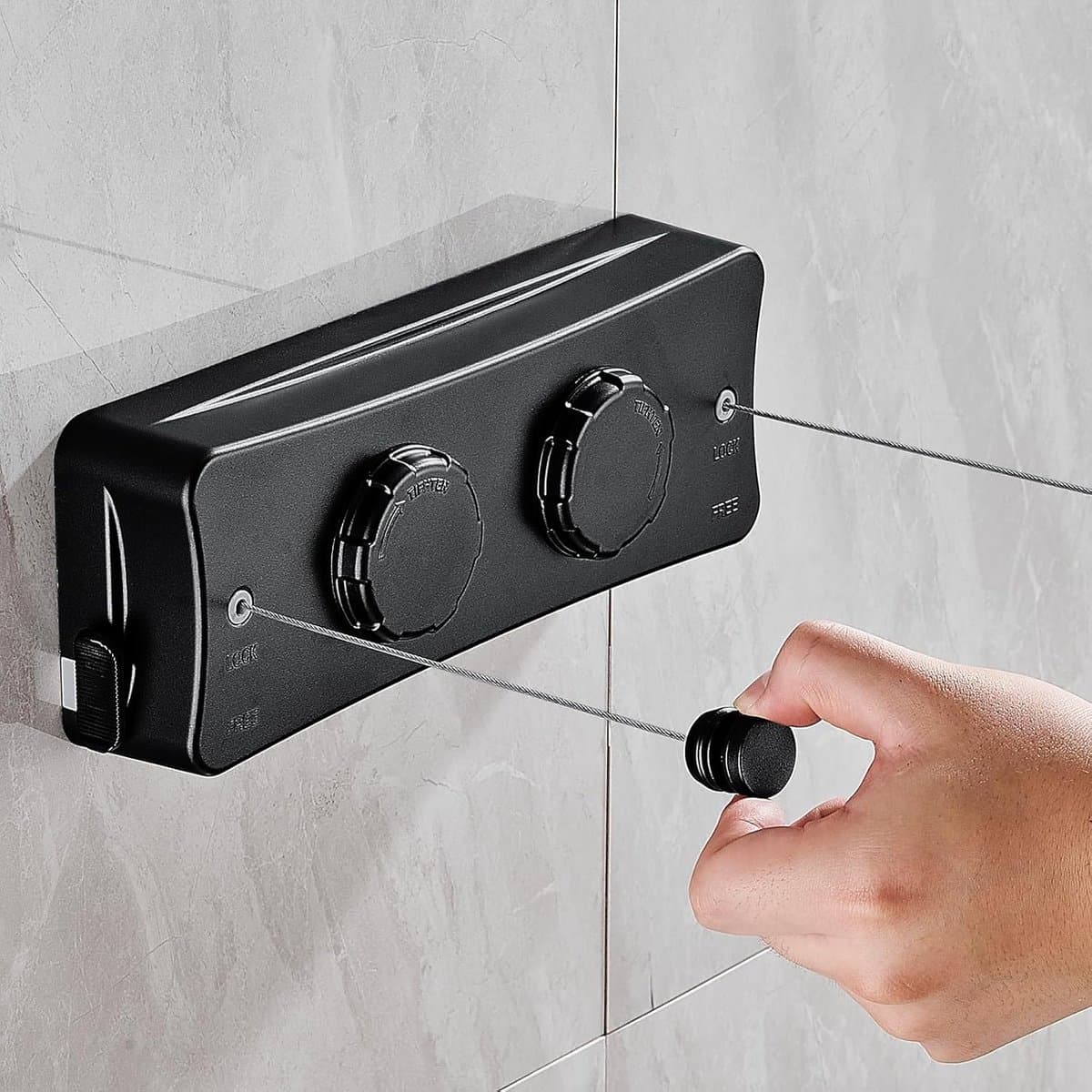 SnelShoppen - Retractable Clothesline Indoor en Outdoor - Dubbele Kledinglijn - Heavy Duty Wandmontage - RVS - Ruimtebesparend - Zwart — afbeelding 1