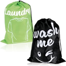 Thijox - 2 x Waszak voor Reizen - Opvouwbare Vuile Wasverzamelaar met Trekkoord - 69 x 50 cm - Groen/Antraciet - Ideaal voor Vakantie, Camping en Spor — thumbnail 1