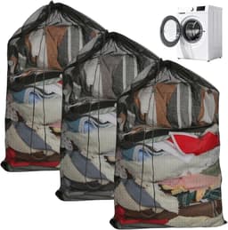 Thijox - 3 Stuks Grote Waszakken 60x90 cm - Fijnmazige Waszakken met Koordstopper voor Kleding, Dekbedovertrekken, Speelgoedopslag, Reizen en Slaapzaa — thumbnail 1