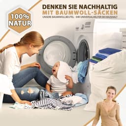 SnelShoppen - Extra grote waszakken 2 sets 50 x 75 cm 100% katoen - Duurzame heavy duty waszak met trekkoord - Herbruikbare wasbox voor kleding, reize — thumbnail 4
