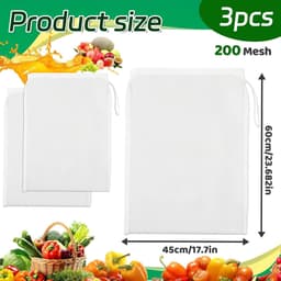SnelShoppen - Pack van 3 Herbruikbare Filterdoeken, 200 Mesh, 45 x 60 cm, Met Trekkoord, Grote Zeefzak voor Wijnproductie, Nylon Gaasdoek voor Keuken, — thumbnail 4
