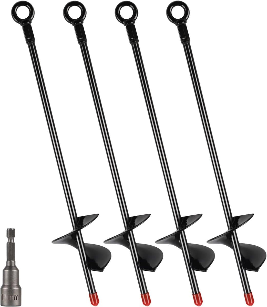 SnelShoppen - 4 Stuks Grondankers voor Trampoline met Spiraalboor, 38 cm Grondankers voor Tuin, Schommelsets, Tent en Schuren, Roestvrij Metalen Beves — afbeelding 1