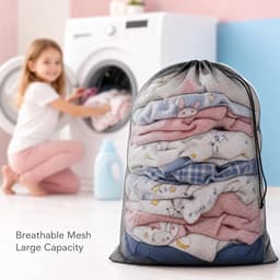 Wasmachinenet - waszak - 70 x 90 cm - dik polyester - duurzaam - grote capaciteit - machinewasbaar - ter bescherming van kleding - zwart — thumbnail 2
