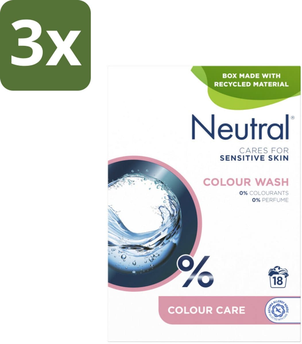 3 x Neutral Waspoeder Kleur 18 Wasbeurten 1,187 kg - Waspoeder - Waspoeder Kleur - Waspoeder Parfumvrij - Waspoeder Gevoelige Huid - Waspoeder 0% Parfum — afbeelding 1