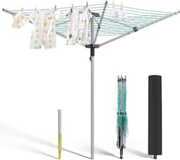 Opvouwbare droogmolen - Buitendroger Toren - Kleding Drogen Buiten - Eenvoudig Openen Sluiten - 40 Meter Waslijn - Zilver — thumbnail 1